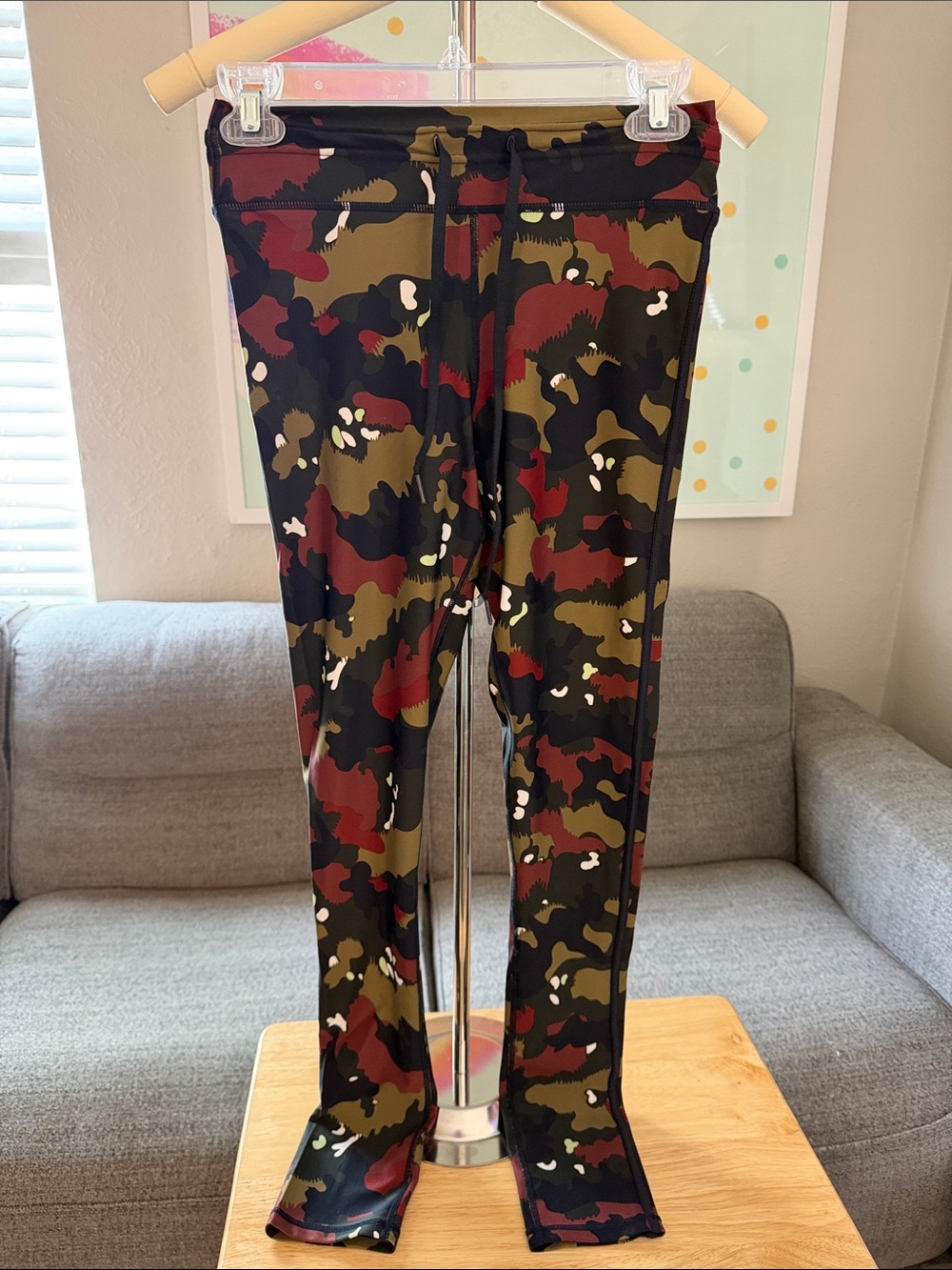 Kids Camo Print Stretch Leggings - Olive & Burgundy